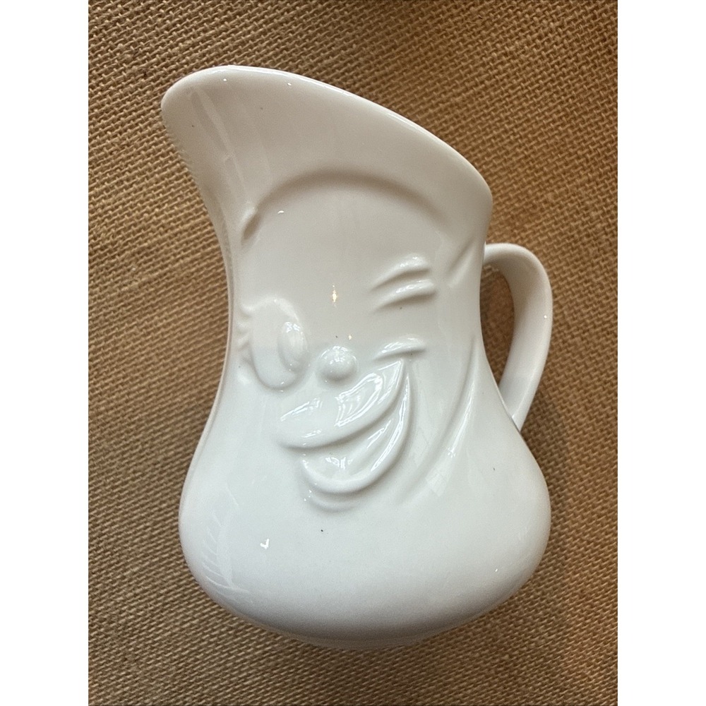 Faces Collection White Creamer Pitcher With Side Smile & Wink